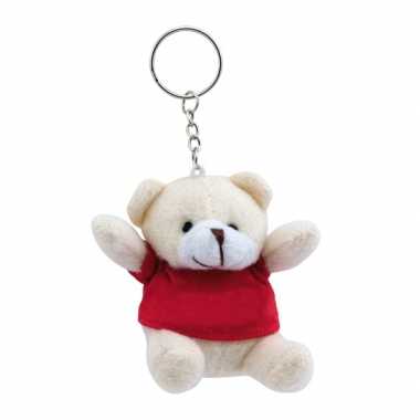 10x pluche teddybeer knuffels sleutelhangers rood 8 cm