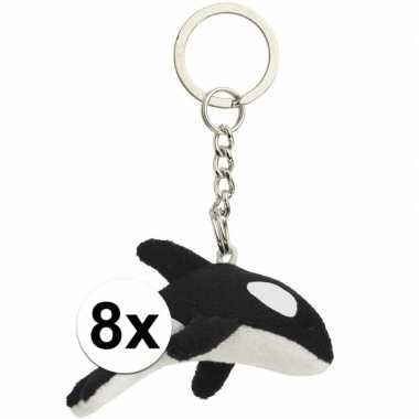 8x pluche orka sleutelhangers knuffels van 6 cm