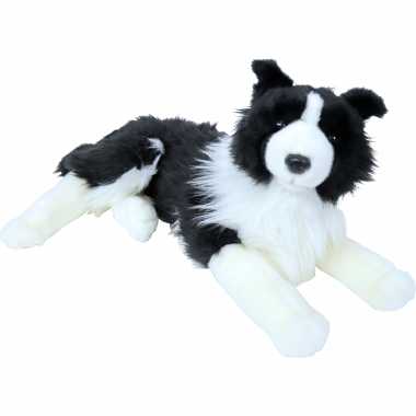 Grote pluche zwart/witte border collie hond liggend knuffel 53 cm speelgoed