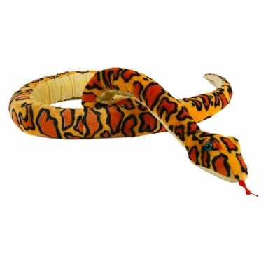 Pluche grote gele/oranje slang/slangen knuffel 254 cm speelgoed