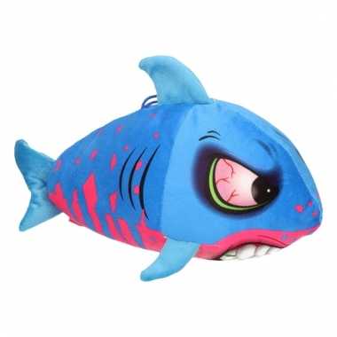 Pluche knuffel haai blauw/roze 24 cm