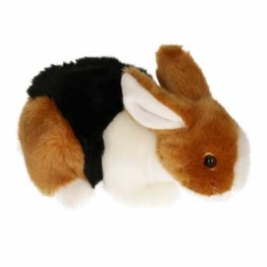 Pluche knuffel konijn bruin/zwart/wit 20 cm
