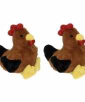 2x pluche kippen hanen knuffels 25 cm speelgoed