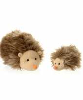 2x pluche mama en kind egels knuffels 20 en 12 cm speelgoed