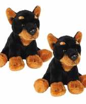 2x stuks pluche zwart bruine doberman honden knuffel 13 cm speelgoed