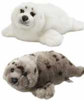 2x stuks zeehonden knuffels van 40 cm wit en grijs
