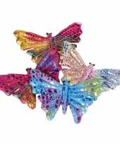 3x gekleurde vlinder knuffeltjes van ongeveer 12 cm groot