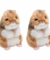 4x stuks pluche bruin witte hamster knaagdieren knuffel 13 cm speelgoed