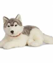 Grote pluche grijs witte husky hond knuffel 60 cm speelgoed