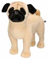 Grote pluche lichtbruine mopshond hond staand knuffel 45 cm speelgoed