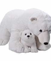 Grote pluche witte ijsbeer met welpje knuffel 76 cm speelgoed
