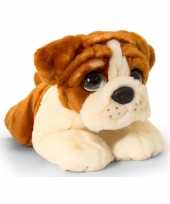 Keel toys pluche bruin witte bulldog honden knuffel 37 cm