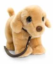 Keel toys pluche bruine labrador met riem honden knuffel 30 cm