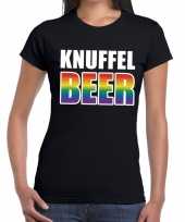Knuffel beer gay pride t-shirt zwart voor dames knuffel