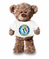 Knuffel teddybeer hoera geslaagd met vlag wit-shirt 24 cm knuffel