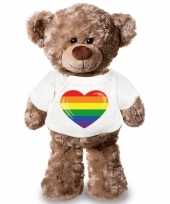 Knuffel teddybeer met gaypride vlag hart t-shirt 24 cm knuffel