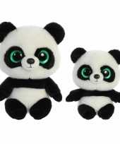 Pandabeertjes knuffels setje van 2x stuks 15 en 20 cm