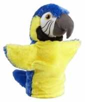 Pluche blauw gele ara papegaai handpop knuffel 26 cm
