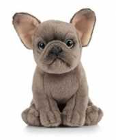 Pluche grijze franse bulldog hond knuffel 15 cm speelgoed