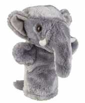 Pluche grijze olifant handpop knuffel 26 cm speelgoed