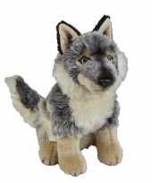 Pluche grijze wolf wolven knuffel 28 cm speelgoed
