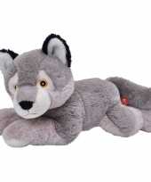 Pluche grijze wolf wolven knuffel 30 cm speelgoed