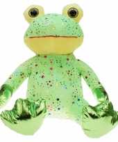 Pluche groene kikker knuffel met glitters 30 cm speelgoed