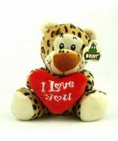Pluche i love you luipaard knuffel bruin 14 cm speelgoed