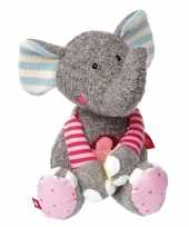 Pluche patchwork grijs roze olifant knuffel 31 cm