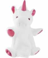 Pluche wit roze eenhoorn handpop knuffel 25 cm speelgoed