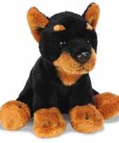 Pluche zwart bruine doberman honden knuffel 13 cm speelgoed