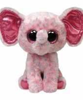 Roze ty beanie knuffel olifant 24 cm