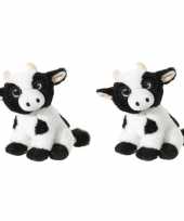 Set van 3x stuks zwart met witte pluche koe koeien knuffels 14 cm