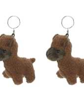 Set van 4x stuks alpaca knuffel sleutelhanger 12 cm bruin