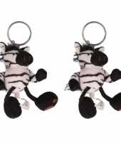 Set van 4x stuks sleutelhanger pluche zebra mini knuffel 10 cm