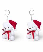 Set van 8x stuks sleutelhanger mini knuffel witte kerst beer 10 cm