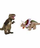 Setje van 2x knuffel dinosaurussen t rex en triceratops