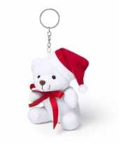 Sleutelhanger mini knuffel witte kerst beer 10 cm