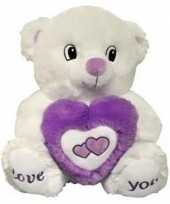 Wit paarse beer met hart knuffel love you 31 cm